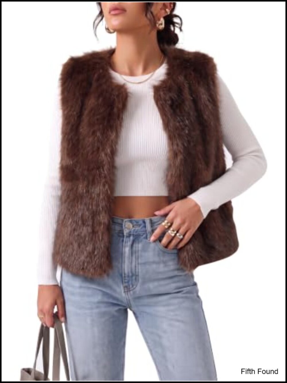 Faux Fur Vest Women Pockets Winter Cropped Fuzzy Jacket Fluffy Coat
